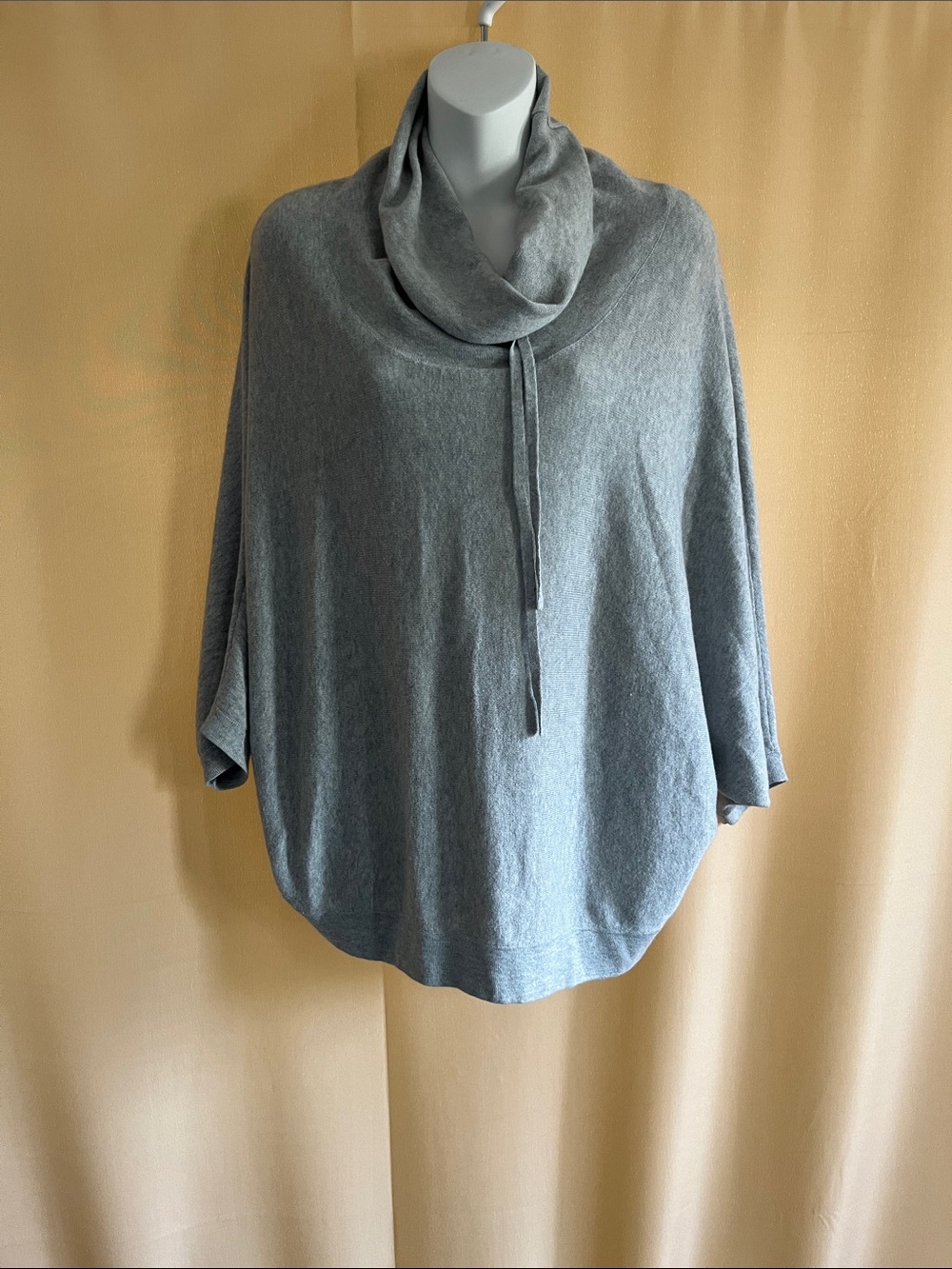 Light Gray Cowl Neck Women's Sweater with Tie Detail